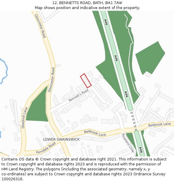 12, BENNETTS ROAD, BATH, BA1 7AW: Location map and indicative extent of plot