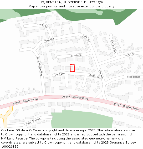 12, BENT LEA, HUDDERSFIELD, HD2 1QW: Location map and indicative extent of plot