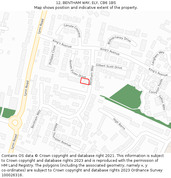 12, BENTHAM WAY, ELY, CB6 1BS: Location map and indicative extent of plot