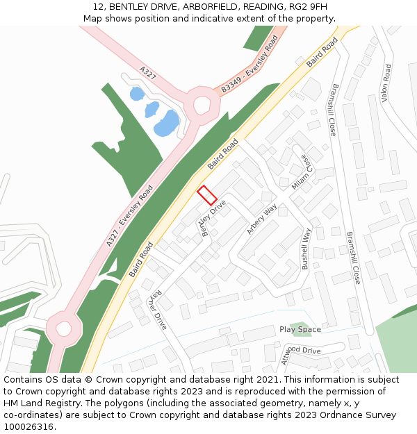 12, BENTLEY DRIVE, ARBORFIELD, READING, RG2 9FH: Location map and indicative extent of plot