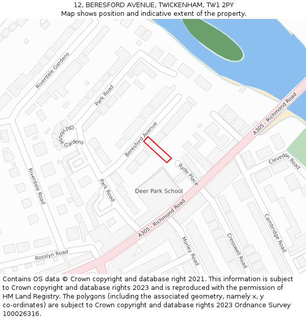 12, BERESFORD AVENUE, TWICKENHAM, TW1 2PY: Location map and indicative extent of plot