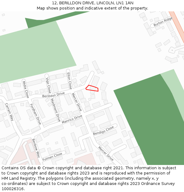 12, BERILLDON DRIVE, LINCOLN, LN1 1AN: Location map and indicative extent of plot