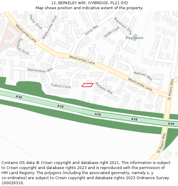 12, BERKELEY WAY, IVYBRIDGE, PL21 0YD: Location map and indicative extent of plot