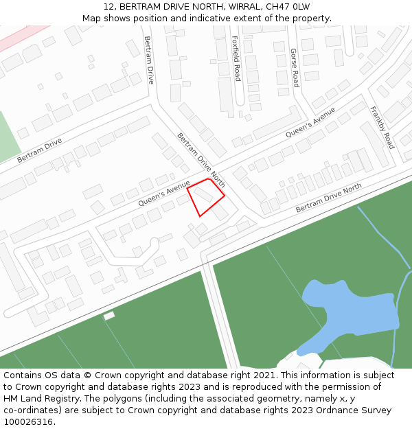 12, BERTRAM DRIVE NORTH, WIRRAL, CH47 0LW: Location map and indicative extent of plot