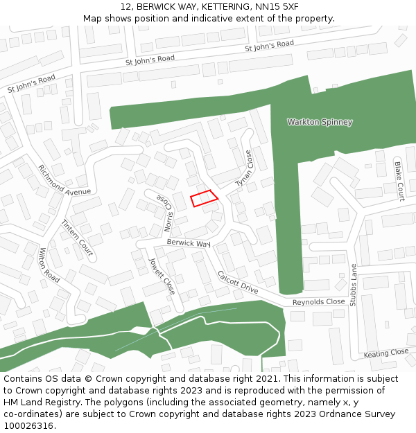 12, BERWICK WAY, KETTERING, NN15 5XF: Location map and indicative extent of plot