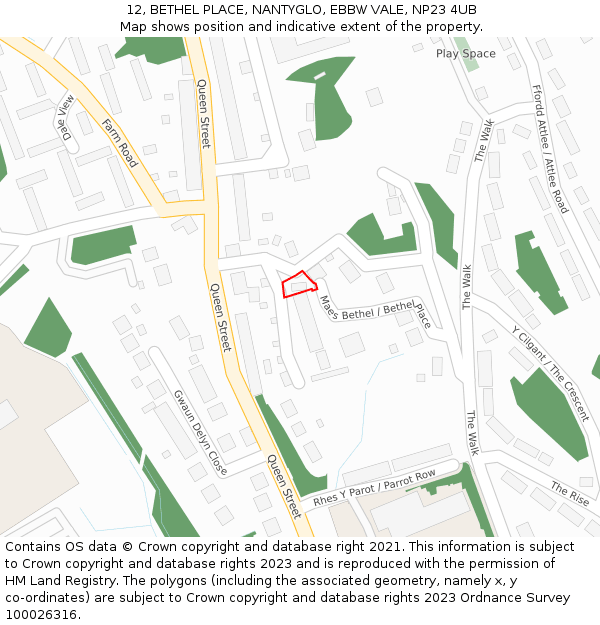 12, BETHEL PLACE, NANTYGLO, EBBW VALE, NP23 4UB: Location map and indicative extent of plot