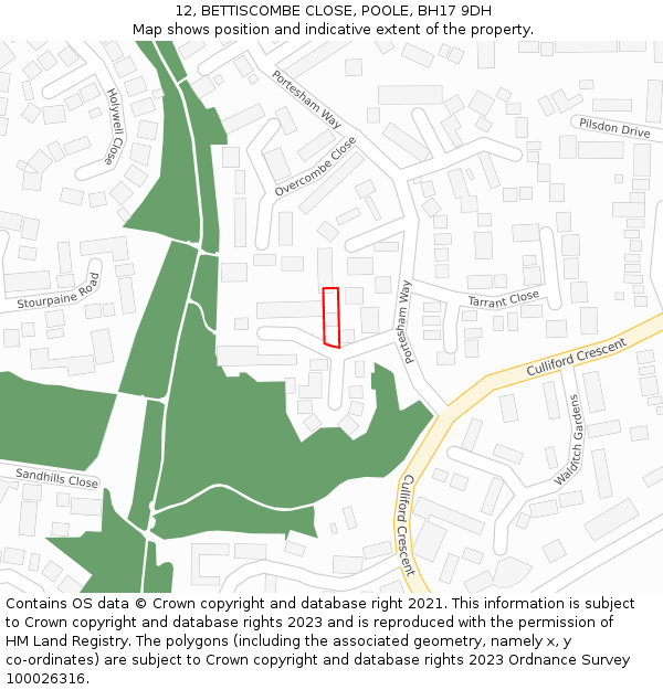 12, BETTISCOMBE CLOSE, POOLE, BH17 9DH: Location map and indicative extent of plot