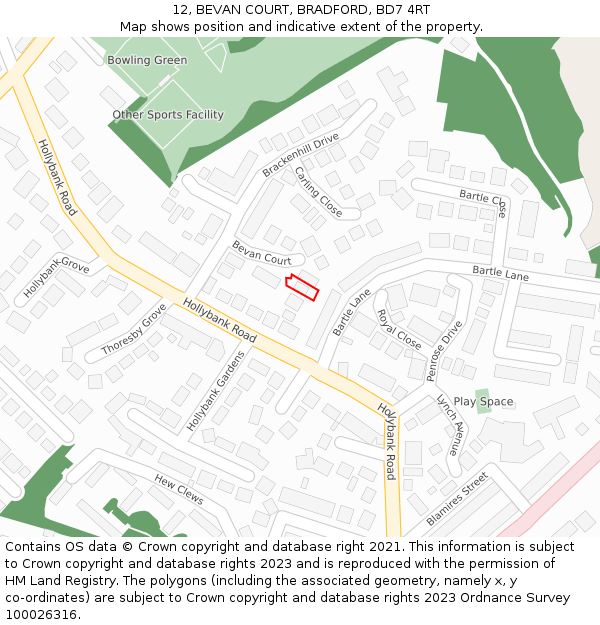 12, BEVAN COURT, BRADFORD, BD7 4RT: Location map and indicative extent of plot