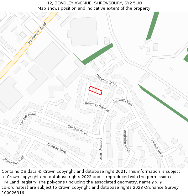 12, BEWDLEY AVENUE, SHREWSBURY, SY2 5UQ: Location map and indicative extent of plot