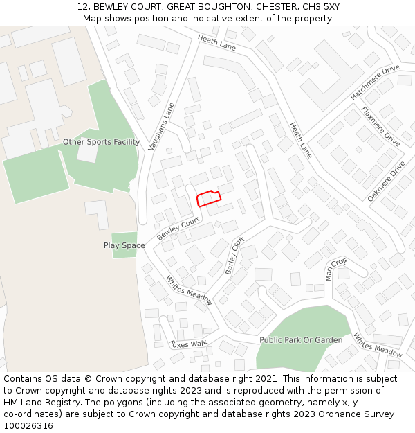 12, BEWLEY COURT, GREAT BOUGHTON, CHESTER, CH3 5XY: Location map and indicative extent of plot