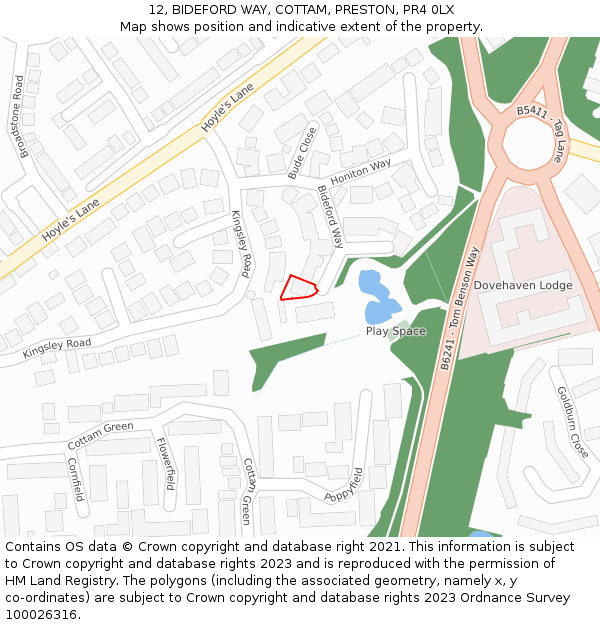 12, BIDEFORD WAY, COTTAM, PRESTON, PR4 0LX: Location map and indicative extent of plot