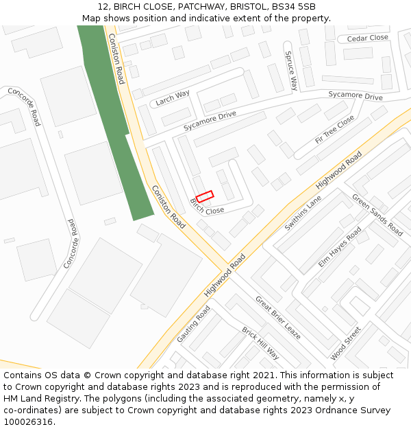 12, BIRCH CLOSE, PATCHWAY, BRISTOL, BS34 5SB: Location map and indicative extent of plot