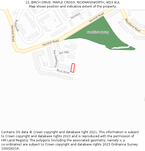12, BIRCH DRIVE, MAPLE CROSS, RICKMANSWORTH, WD3 9UL: Location map and indicative extent of plot