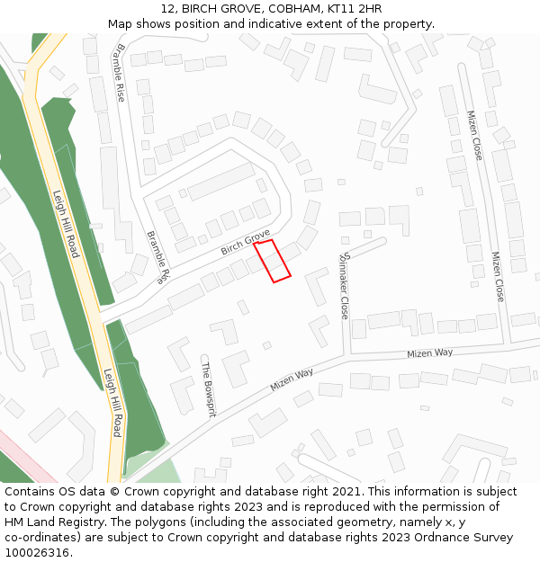 12, BIRCH GROVE, COBHAM, KT11 2HR: Location map and indicative extent of plot