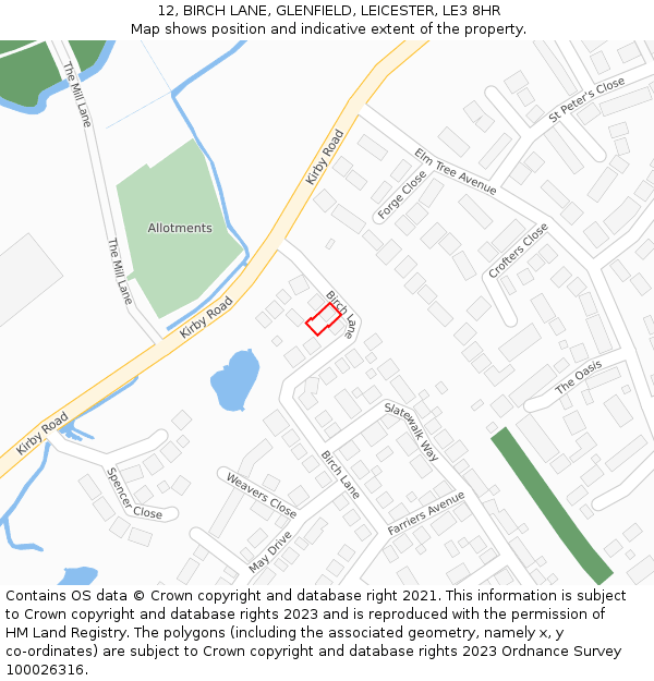 12, BIRCH LANE, GLENFIELD, LEICESTER, LE3 8HR: Location map and indicative extent of plot