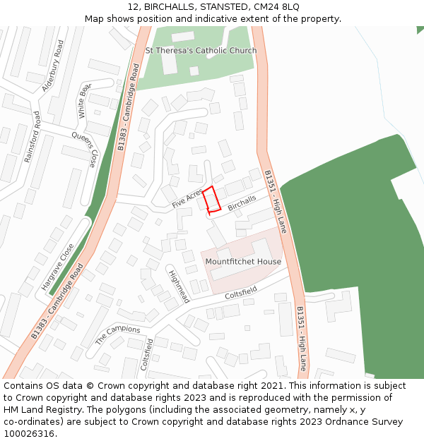 12, BIRCHALLS, STANSTED, CM24 8LQ: Location map and indicative extent of plot