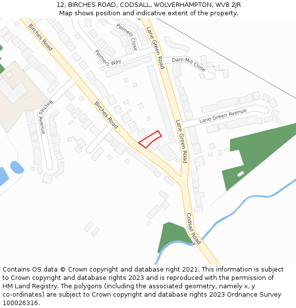 12, BIRCHES ROAD, CODSALL, WOLVERHAMPTON, WV8 2JR: Location map and indicative extent of plot