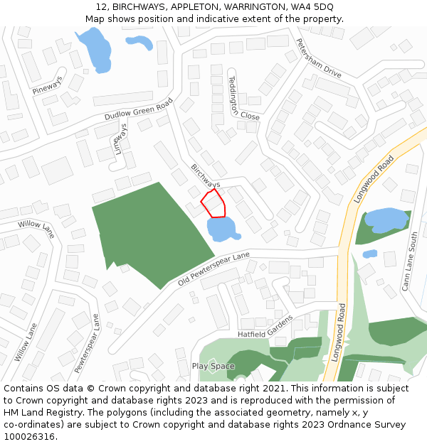 12, BIRCHWAYS, APPLETON, WARRINGTON, WA4 5DQ: Location map and indicative extent of plot