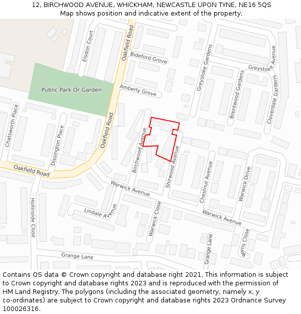 12, BIRCHWOOD AVENUE, WHICKHAM, NEWCASTLE UPON TYNE, NE16 5QS: Location map and indicative extent of plot