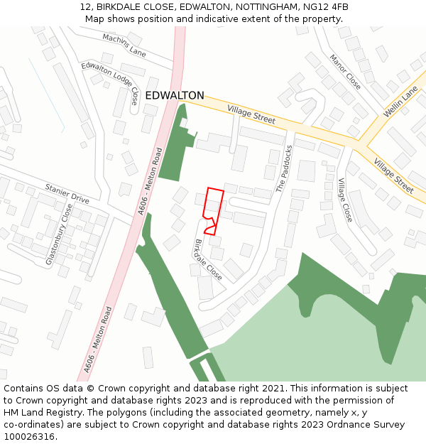 12, BIRKDALE CLOSE, EDWALTON, NOTTINGHAM, NG12 4FB: Location map and indicative extent of plot