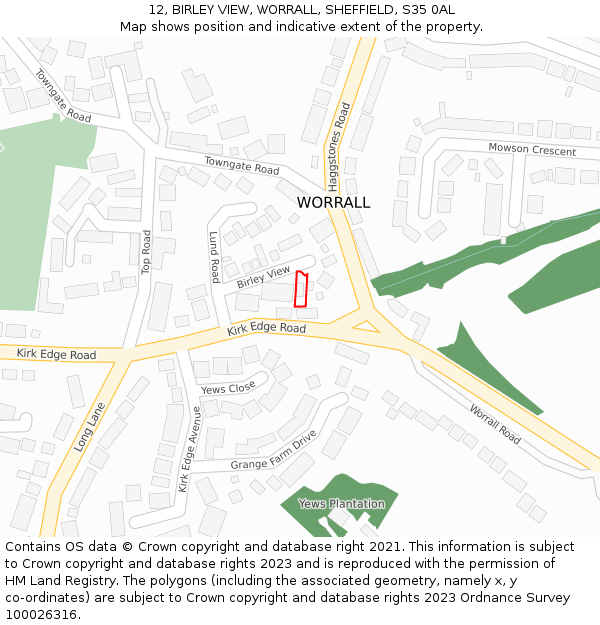 12, BIRLEY VIEW, WORRALL, SHEFFIELD, S35 0AL: Location map and indicative extent of plot