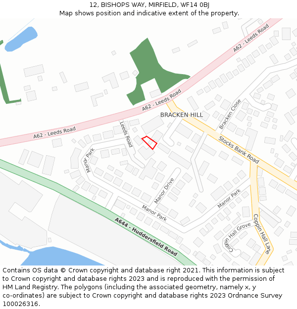 12, BISHOPS WAY, MIRFIELD, WF14 0BJ: Location map and indicative extent of plot