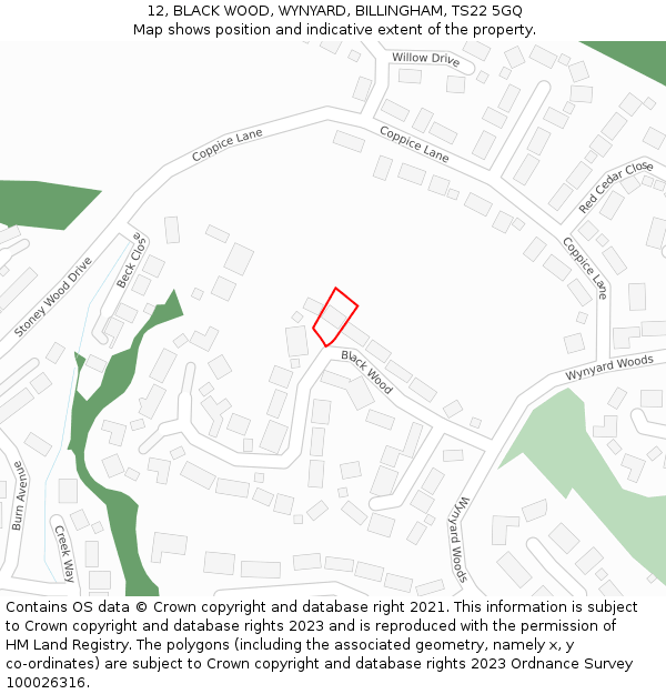 12, BLACK WOOD, WYNYARD, BILLINGHAM, TS22 5GQ: Location map and indicative extent of plot