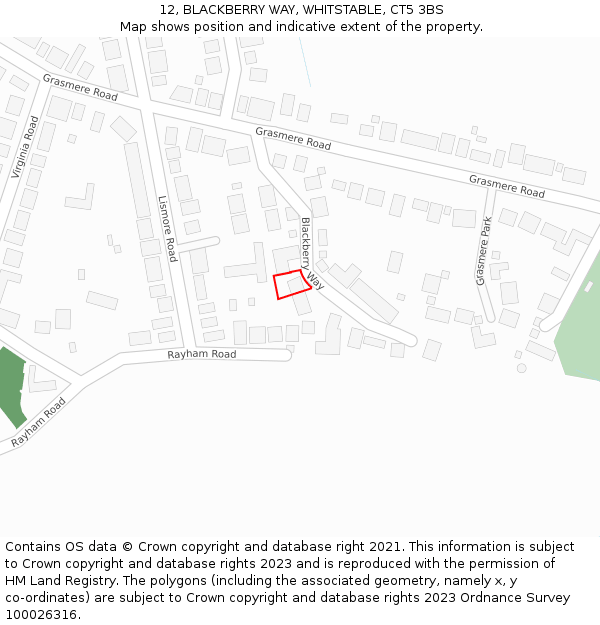 12, BLACKBERRY WAY, WHITSTABLE, CT5 3BS: Location map and indicative extent of plot