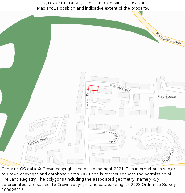 12, BLACKETT DRIVE, HEATHER, COALVILLE, LE67 2RL: Location map and indicative extent of plot