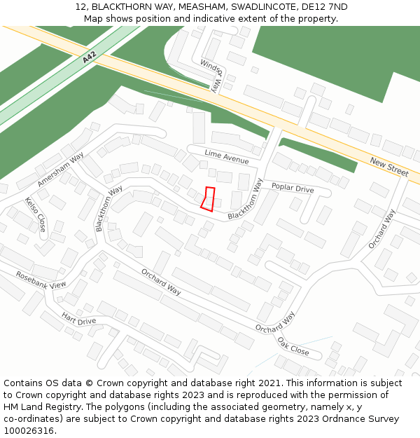 12, BLACKTHORN WAY, MEASHAM, SWADLINCOTE, DE12 7ND: Location map and indicative extent of plot