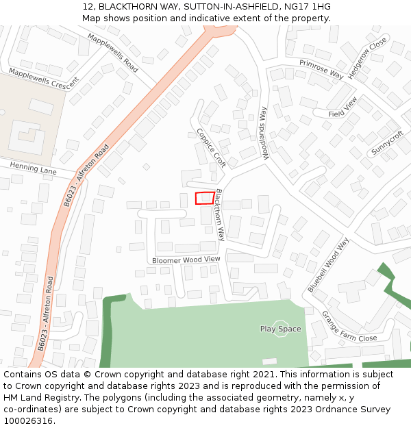 12, BLACKTHORN WAY, SUTTON-IN-ASHFIELD, NG17 1HG: Location map and indicative extent of plot