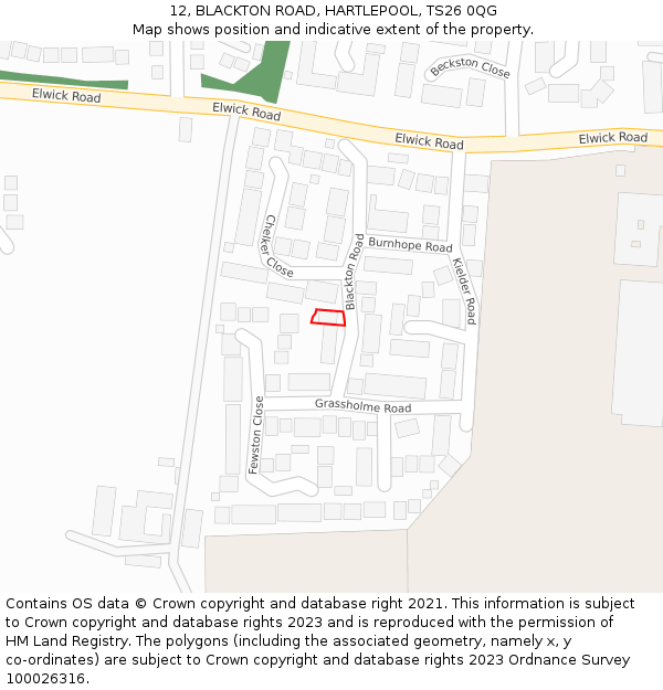 12, BLACKTON ROAD, HARTLEPOOL, TS26 0QG: Location map and indicative extent of plot