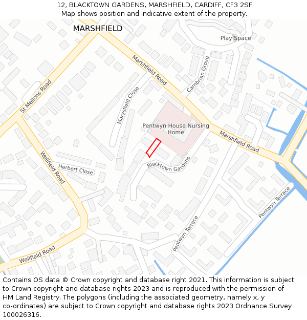 12, BLACKTOWN GARDENS, MARSHFIELD, CARDIFF, CF3 2SF: Location map and indicative extent of plot
