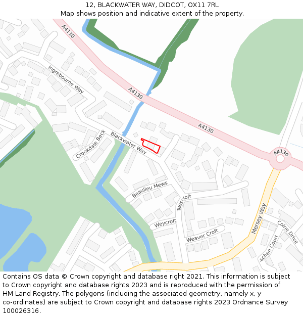 12, BLACKWATER WAY, DIDCOT, OX11 7RL: Location map and indicative extent of plot