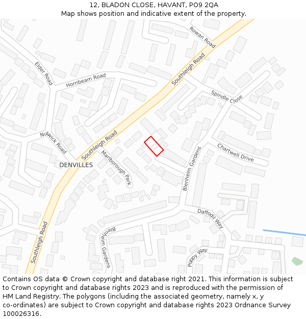 12, BLADON CLOSE, HAVANT, PO9 2QA: Location map and indicative extent of plot