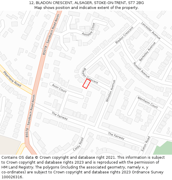 12, BLADON CRESCENT, ALSAGER, STOKE-ON-TRENT, ST7 2BG: Location map and indicative extent of plot