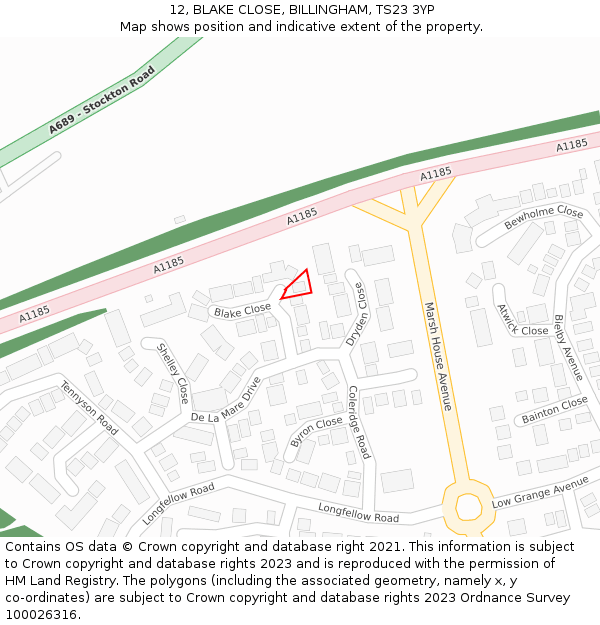 12, BLAKE CLOSE, BILLINGHAM, TS23 3YP: Location map and indicative extent of plot