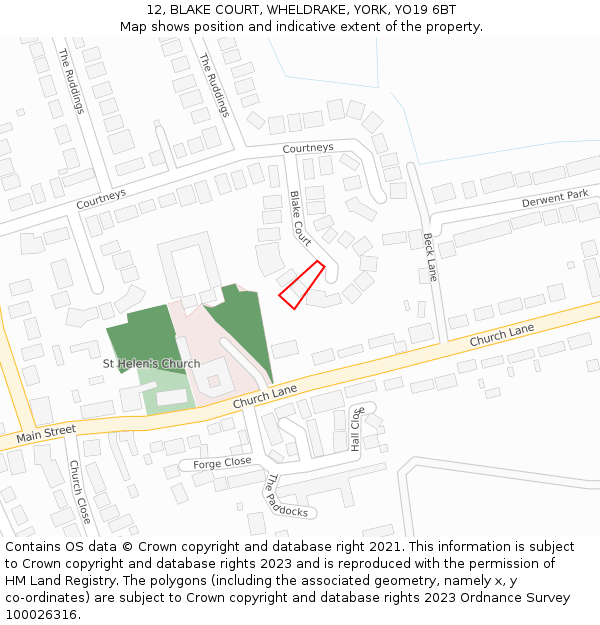 12, BLAKE COURT, WHELDRAKE, YORK, YO19 6BT: Location map and indicative extent of plot