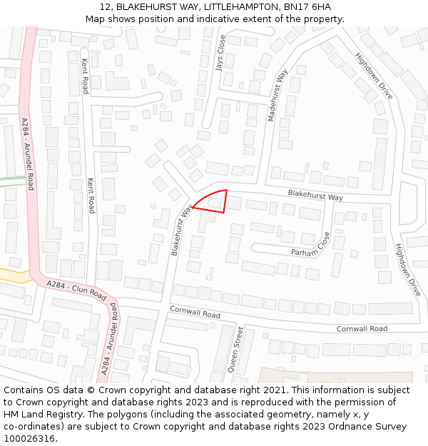 12, BLAKEHURST WAY, LITTLEHAMPTON, BN17 6HA: Location map and indicative extent of plot