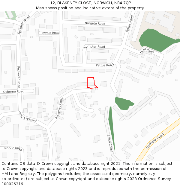 12, BLAKENEY CLOSE, NORWICH, NR4 7QP: Location map and indicative extent of plot