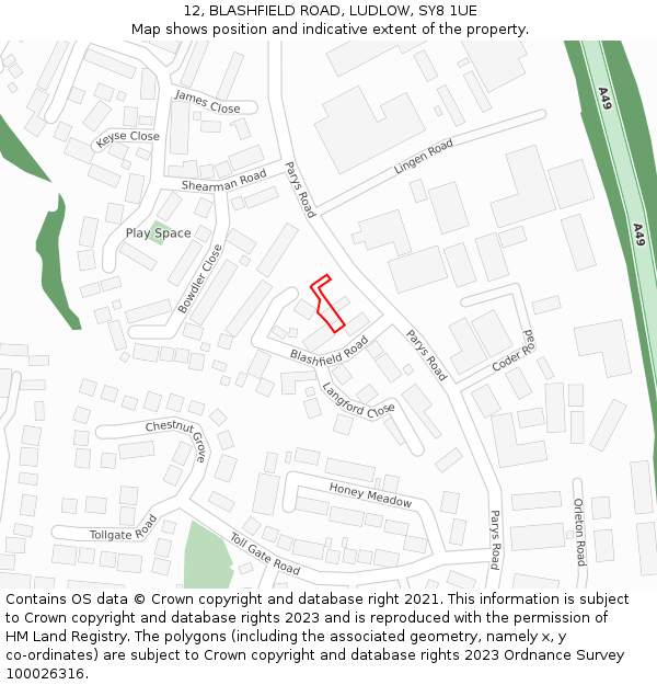 12, BLASHFIELD ROAD, LUDLOW, SY8 1UE: Location map and indicative extent of plot