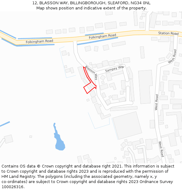 12, BLASSON WAY, BILLINGBOROUGH, SLEAFORD, NG34 0NL: Location map and indicative extent of plot