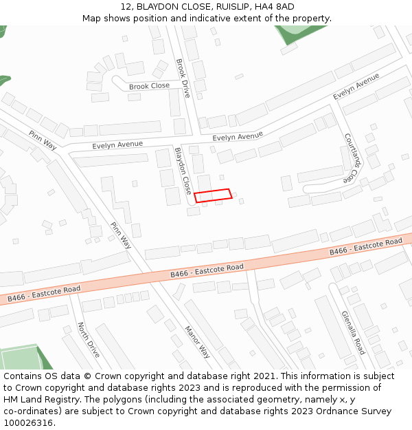 12, BLAYDON CLOSE, RUISLIP, HA4 8AD: Location map and indicative extent of plot