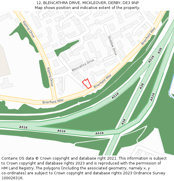 12, BLENCATHRA DRIVE, MICKLEOVER, DERBY, DE3 9NP: Location map and indicative extent of plot