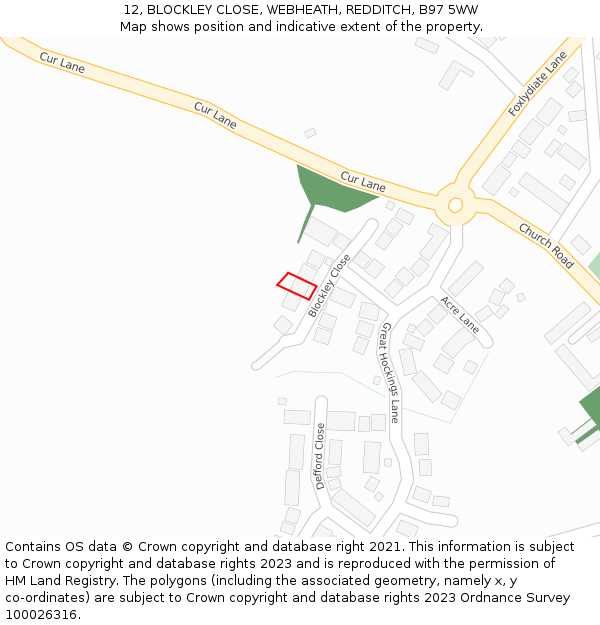 12, BLOCKLEY CLOSE, WEBHEATH, REDDITCH, B97 5WW: Location map and indicative extent of plot