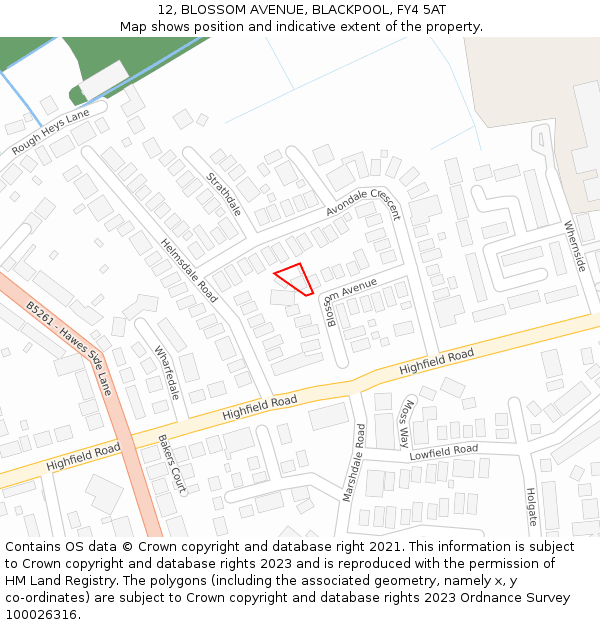 12, BLOSSOM AVENUE, BLACKPOOL, FY4 5AT: Location map and indicative extent of plot