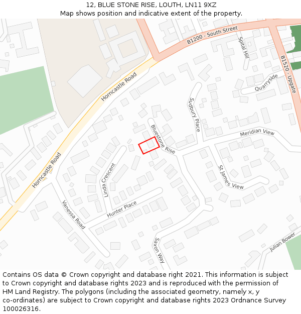 12, BLUE STONE RISE, LOUTH, LN11 9XZ: Location map and indicative extent of plot