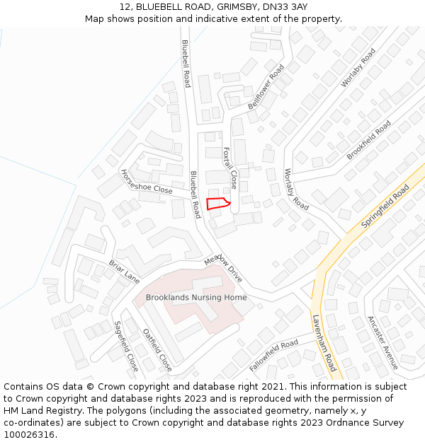 12, BLUEBELL ROAD, GRIMSBY, DN33 3AY: Location map and indicative extent of plot