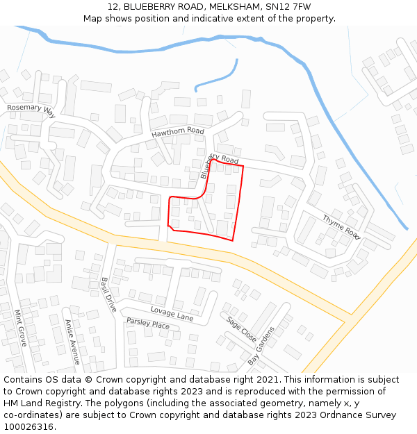 12, BLUEBERRY ROAD, MELKSHAM, SN12 7FW: Location map and indicative extent of plot