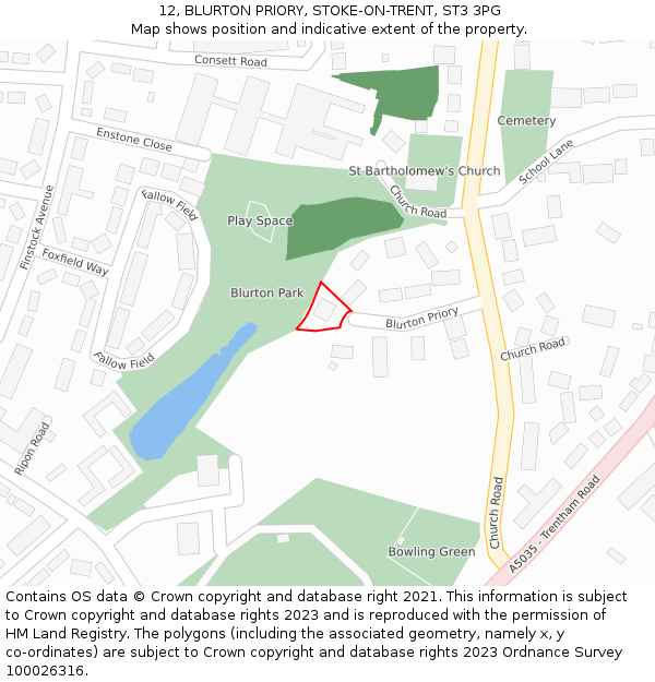 12, BLURTON PRIORY, STOKE-ON-TRENT, ST3 3PG: Location map and indicative extent of plot